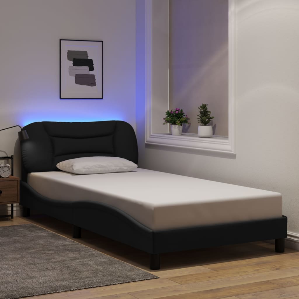 Bettgestell mit LED ohne Matratze "Hvar" Hellgrau 80x200 cm Stoff