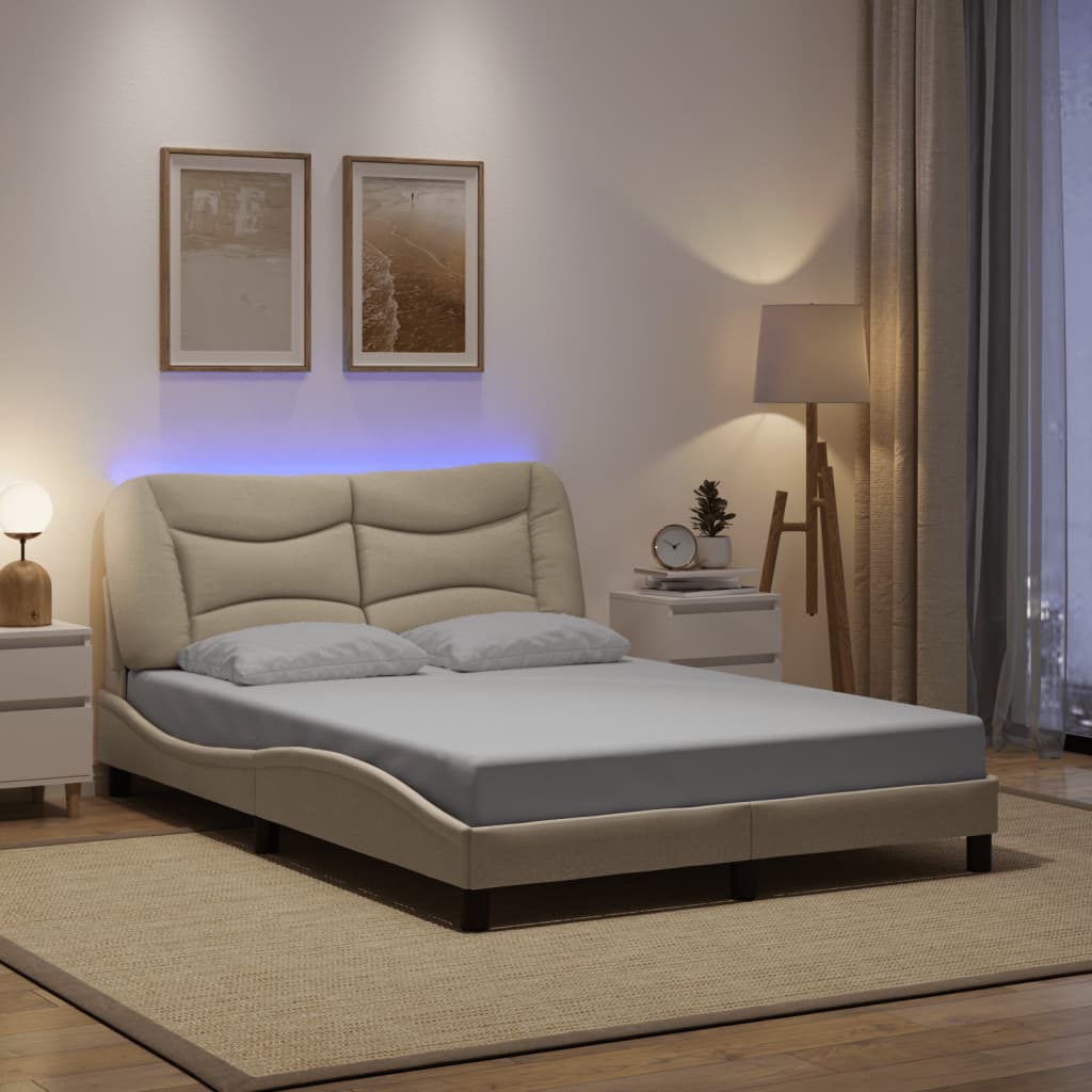 Bettgestell mit LED ohne Matratze "Hvar" Hellgrau 80x200 cm Stoff