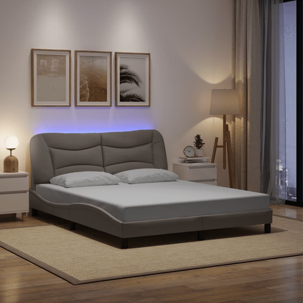 Bettgestell mit LED ohne Matratze "Hvar" Hellgrau 80x200 cm Stoff