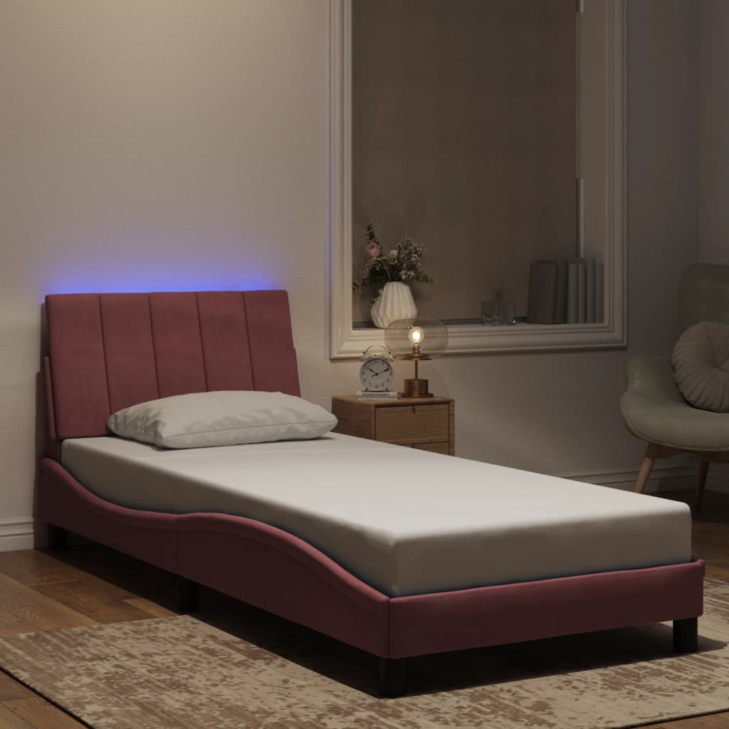 Bettgestell mit LED ohne Matratze "Hanko" Hellgrau 80x200 cm Samt