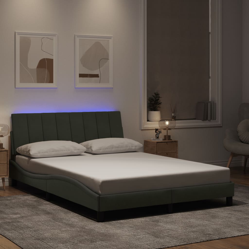 Bettgestell mit LED ohne Matratze "Hanko" Hellgrau 80x200 cm Samt