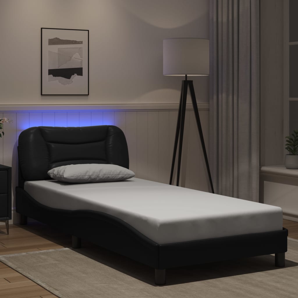 Bettgestell mit LED ohne Matratze "Hvar" Schwarz 80x200 cm