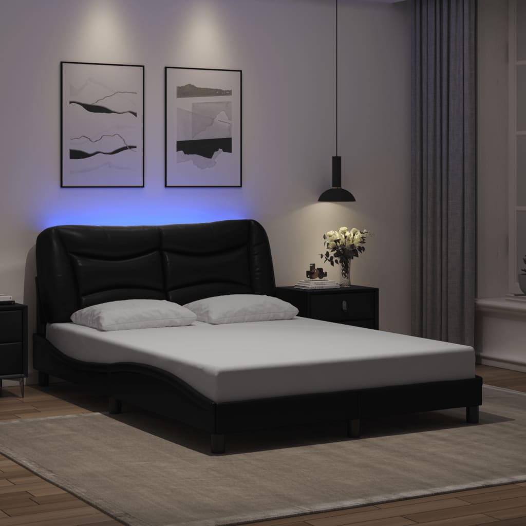 Bettgestell mit LED ohne Matratze "Hvar" Schwarz 80x200 cm