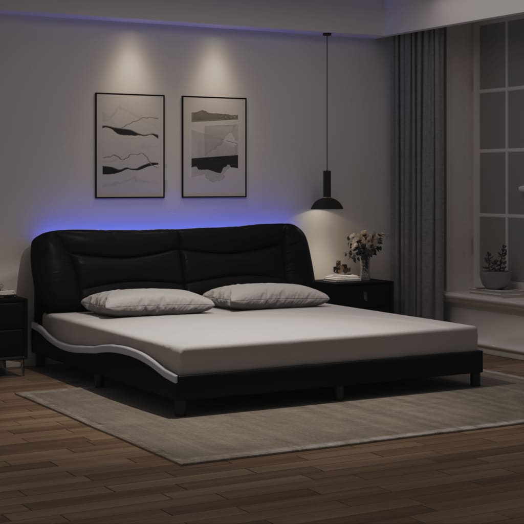 Bettgestell mit LED ohne Matratze "Hvar" Schwarz 80x200 cm
