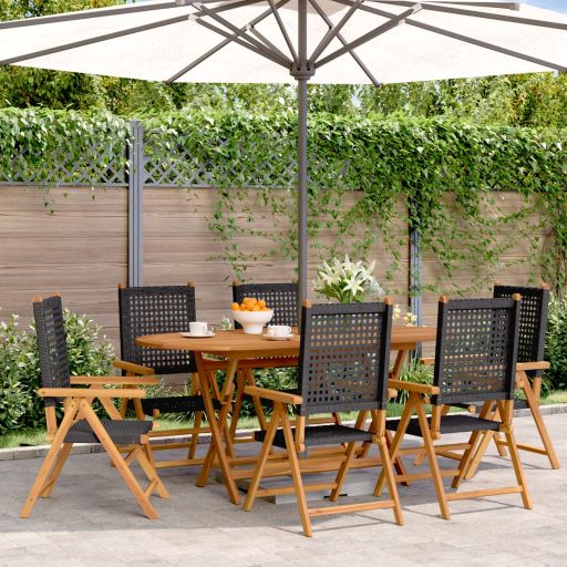Gartenstuhl Verstellbar 4 Stk. Schwarz Poly Rattan Massivholz