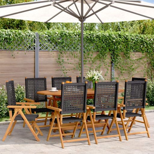 Gartenstuhl Verstellbar 4 Stk. Schwarz Poly Rattan Massivholz