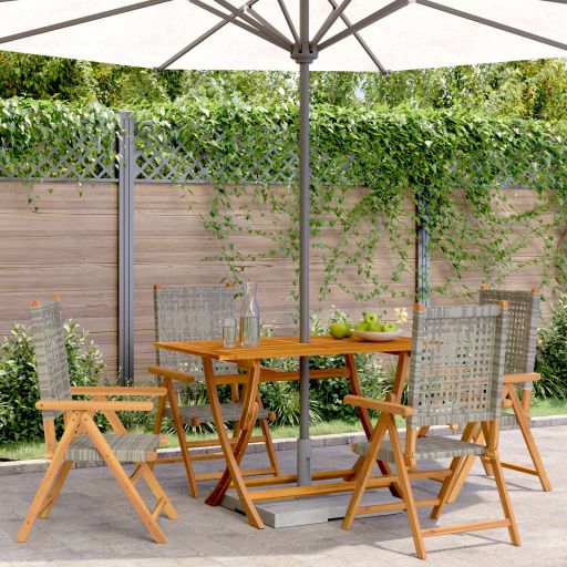Gartenstuhl Verstellbar 4 Stk. Schwarz Poly Rattan Massivholz