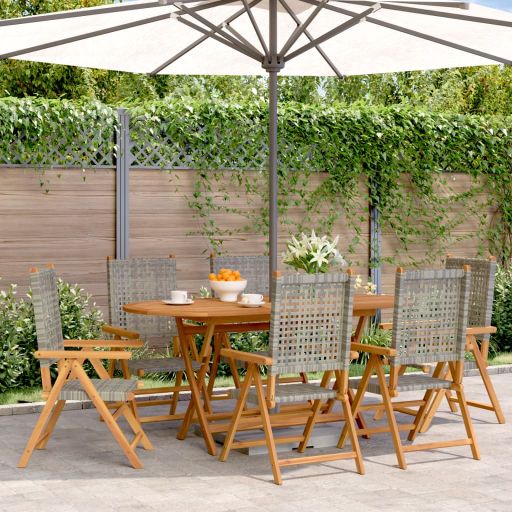 Gartenstuhl Verstellbar 4 Stk. Schwarz Poly Rattan Massivholz