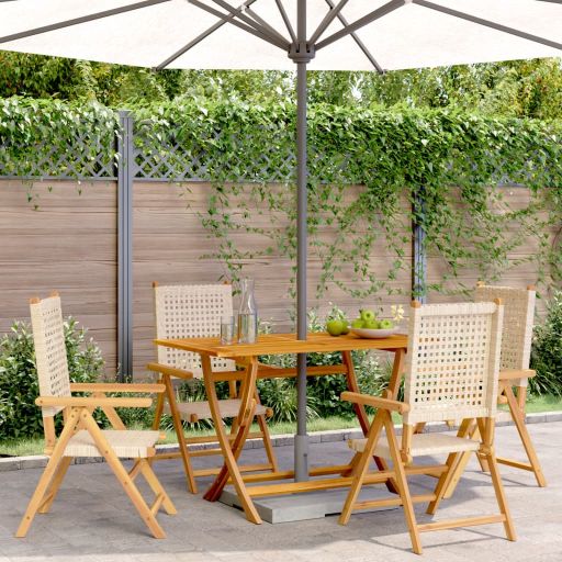 Gartenstuhl Verstellbar 4 Stk. Schwarz Poly Rattan Massivholz