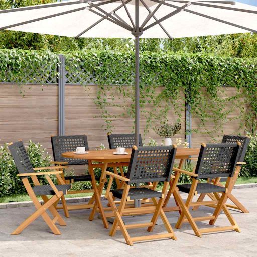 vidaXL Gartenstühle 4 Stk. Klappbar Schwarz Poly Rattan & Massivholz