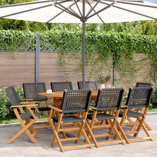 vidaXL Gartenstühle 4 Stk. Klappbar Schwarz Poly Rattan & Massivholz