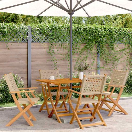 vidaXL Gartenstühle 4 Stk. Klappbar Schwarz Poly Rattan & Massivholz