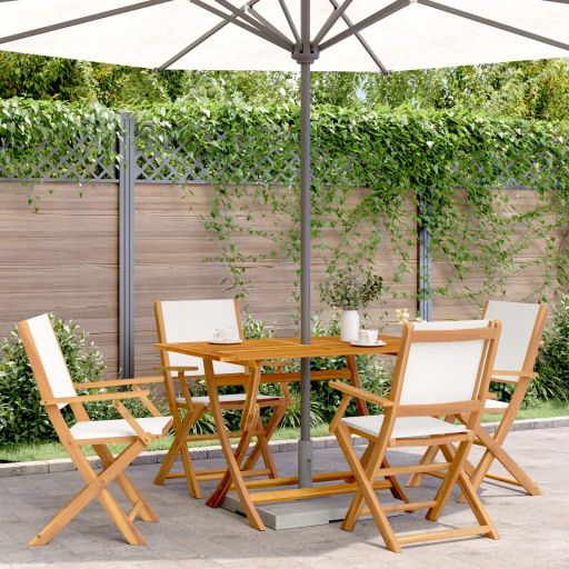 Gartenstühle 4 Stk. Klappbar Cremeweiß Stoff und Massivholz