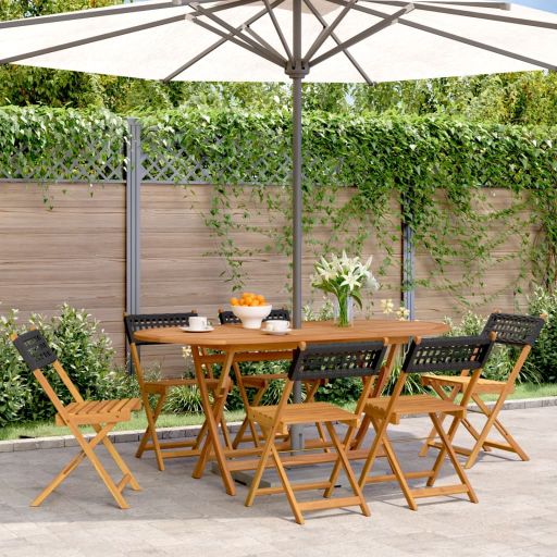Gartenstühle 4 Stk. Klappbar Schwarz Poly Rattan & Massivholz