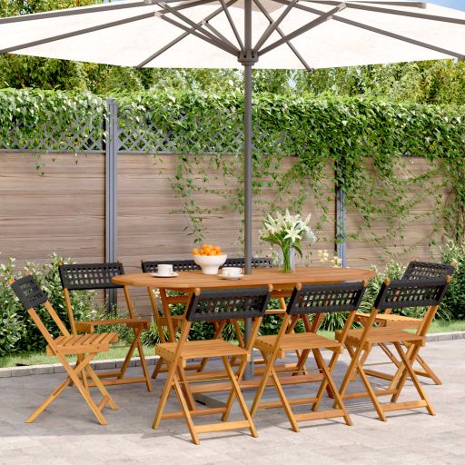 Gartenstühle 4 Stk. Klappbar Schwarz Poly Rattan & Massivholz