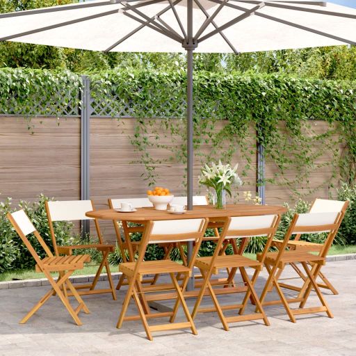 Gartenstühle 4 Stk. Klappbar Cremeweiß Stoff und Massivholz
