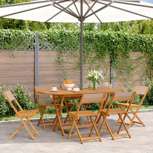 Gartenstühle 4 Stk. Klappbar Cremeweiß Stoff und Massivholz