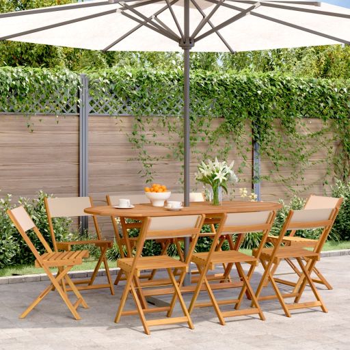 Gartenstühle 4 Stk. Klappbar Cremeweiß Stoff und Massivholz