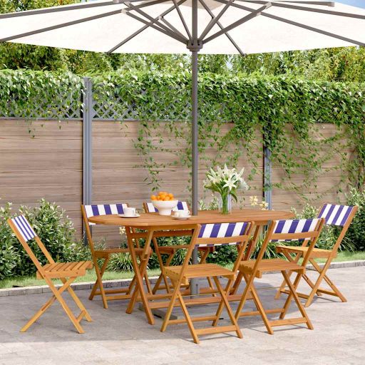 Gartenstühle 4 Stk. Klappbar Cremeweiß Stoff und Massivholz