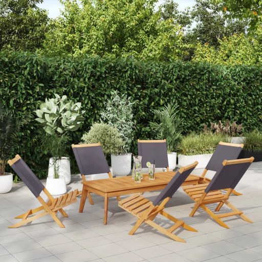 Gartenstühle 4 Stk. Klappbar Cremeweiß Stoff und Massivholz