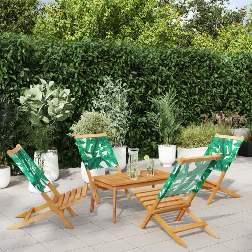 Gartenstühle 4 Stk. Klappbar Cremeweiß Stoff und Massivholz