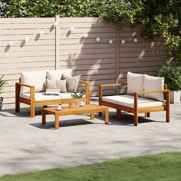 4-tlg. Garten-Sofagarnitur mit Kissen Massivholz Akazie
