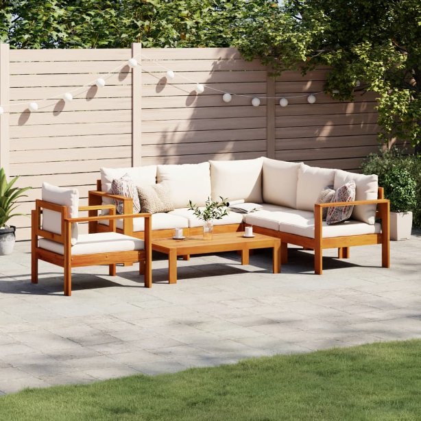 4-tlg. Garten-Sofagarnitur mit Kissen Massivholz Akazie