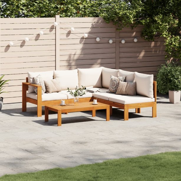 4-tlg. Garten-Sofagarnitur mit Kissen Massivholz Akazie