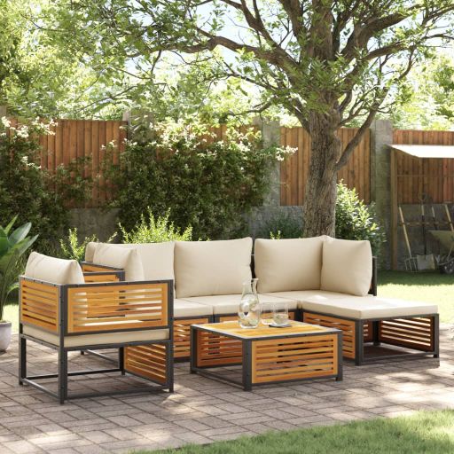 4-tlg. Garten-Sofagarnitur mit Kissen Massivholz Akazie