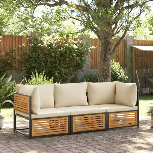 4-tlg. Garten-Sofagarnitur mit Kissen Massivholz Akazie