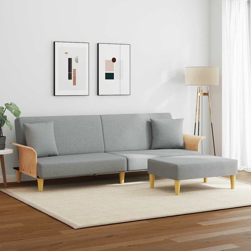 vidaXL Schlafsofa 2-Sitzer mit Kissen und Fußhocker Hellgrau Samt