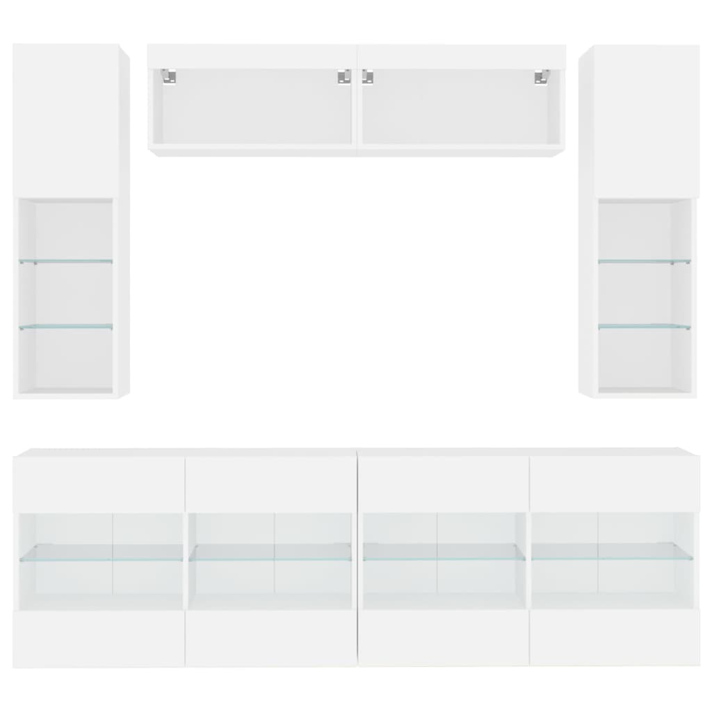 vidaXL 6-tlg. TV-Wohnwand mit LED-Leuchten Weiß