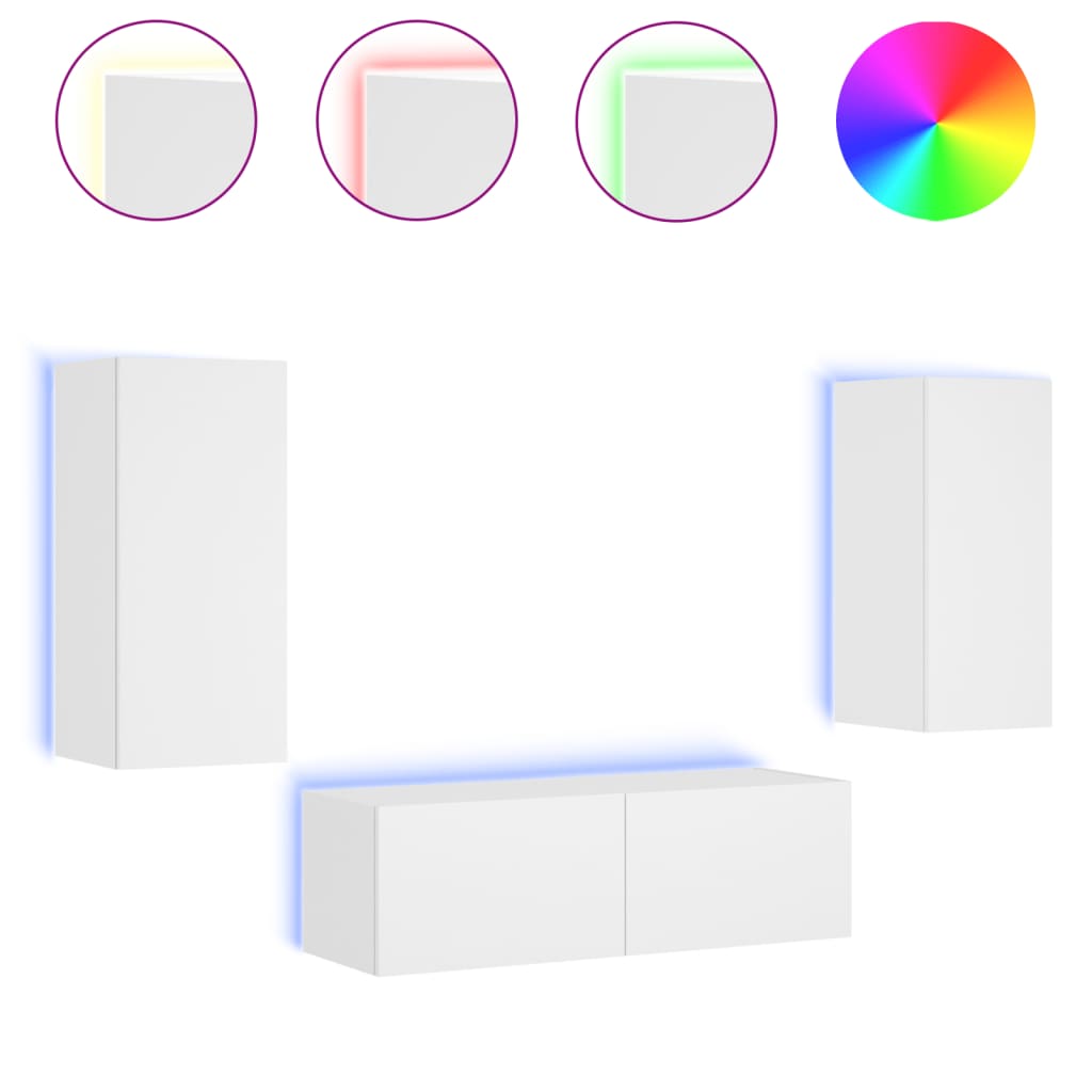 vidaXL 3-tlg. TV-Wohnwand mit LED-Leuchten Weiß