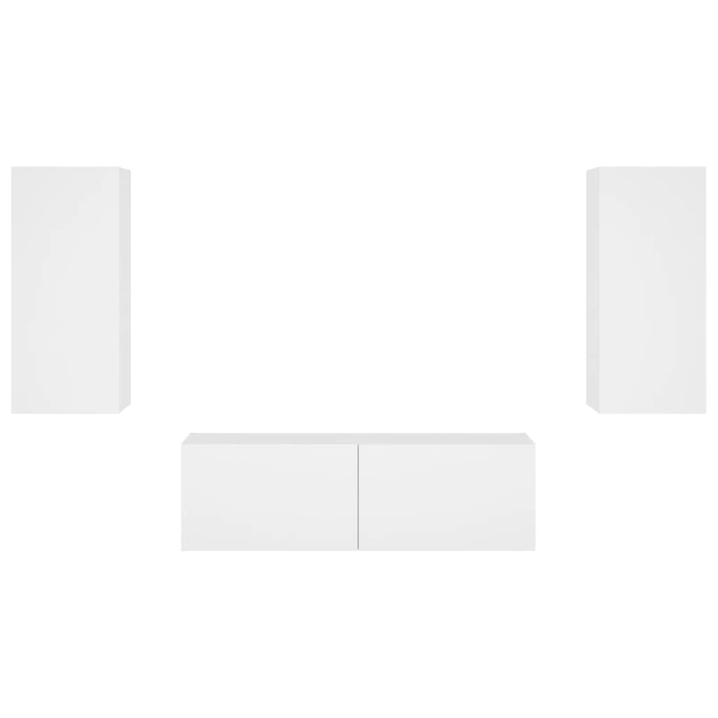 vidaXL 3-tlg. TV-Wohnwand mit LED-Leuchten Weiß