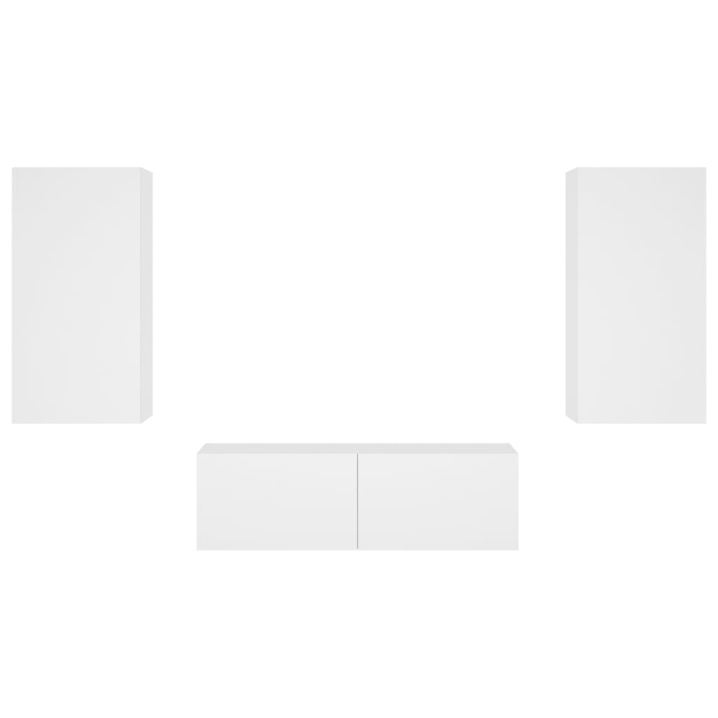 vidaXL 3-tlg. TV-Wohnwand mit LED-Leuchten Weiß