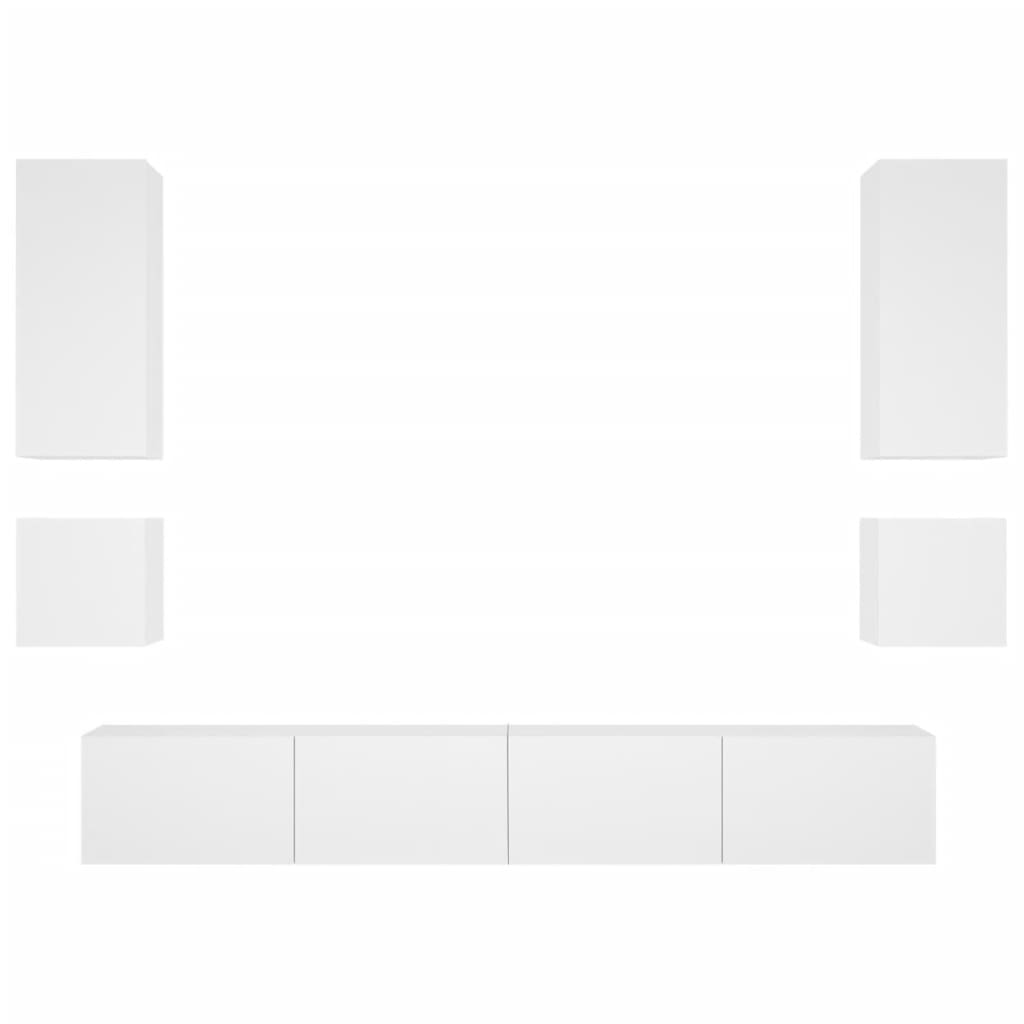 vidaXL 6-tlg. TV-Wohnwand mit LED-Leuchten Weiß