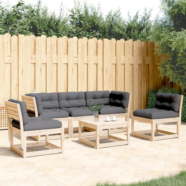 5-tlg. Garten-Sofagarnitur mit Kissen Massivholz Kiefer