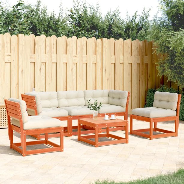 5-tlg. Garten-Sofagarnitur mit Kissen Massivholz Kiefer