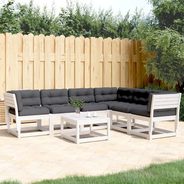 6-tlg. Garten-Sofagarnitur mit Kissen Massivholz Kiefer