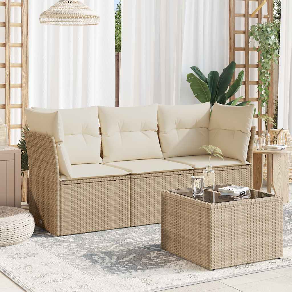 3-tlg. Garten-Sofagarnitur mit Kissen Schwarz Poly Rattan