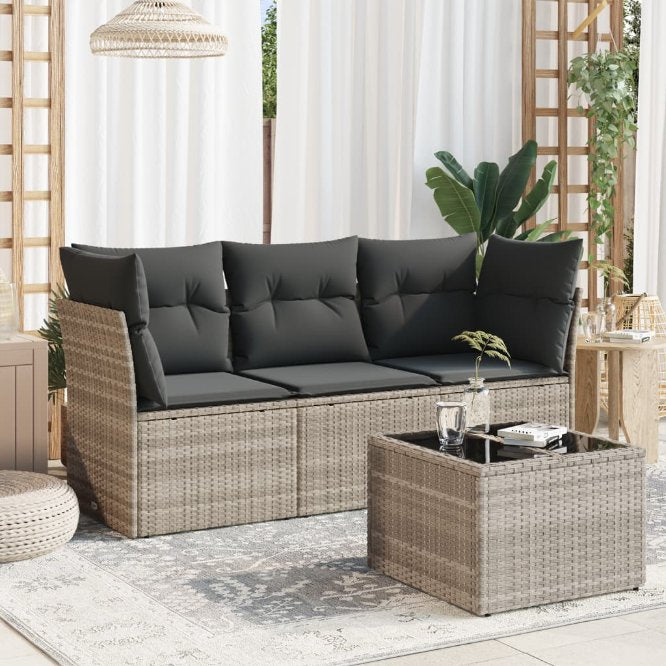 3-tlg. Garten-Sofagarnitur mit Kissen Schwarz Poly Rattan