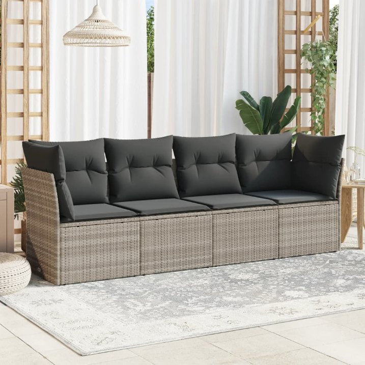 4-tlg. Garten-Sofagarnitur mit Kissen Schwarz Poly Rattan