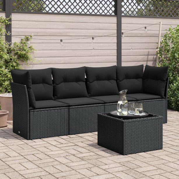 4-tlg. Garten-Sofagarnitur mit Kissen Schwarz Poly Rattan