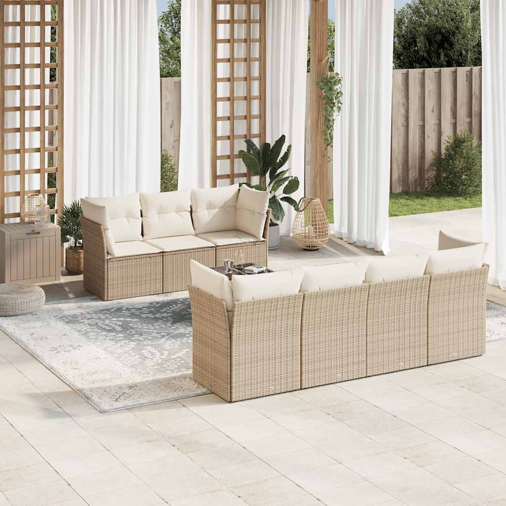 8-tlg. Garten-Sofagarnitur mit Kissen Schwarz Poly Rattan