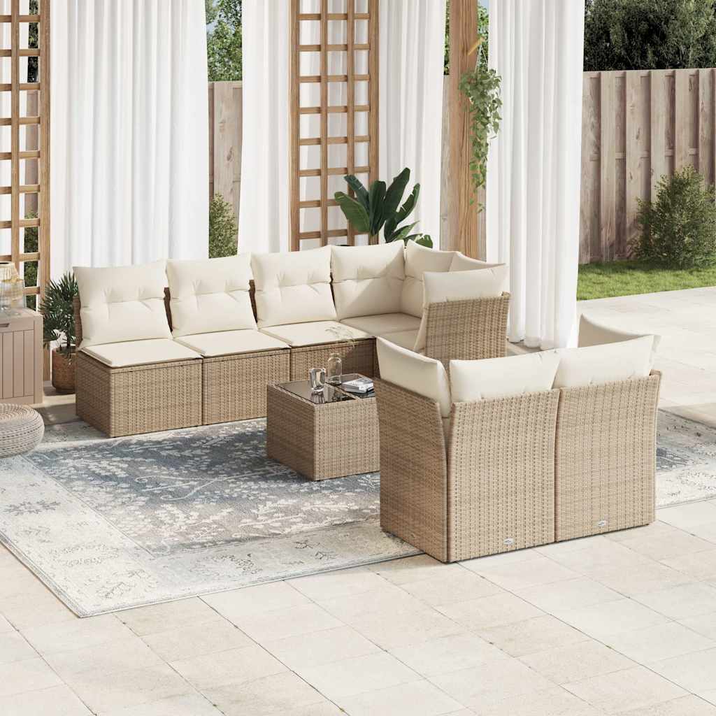 8-tlg. Garten-Sofagarnitur mit Kissen Schwarz Poly Rattan
