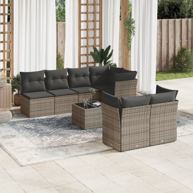 8-tlg. Garten-Sofagarnitur mit Kissen Schwarz Poly Rattan