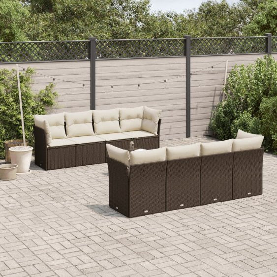 9-tlg. Garten-Sofagarnitur mit Kissen Schwarz Poly Rattan