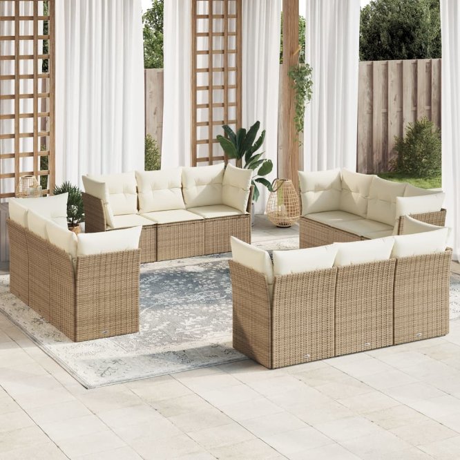 vidaXL 12-tlg. Garten-Sofagarnitur mit Kissen Schwarz Poly Rattan