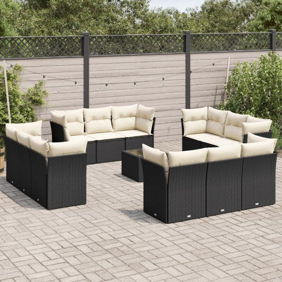 vidaXL 12-tlg. Garten-Sofagarnitur mit Kissen Schwarz Poly Rattan