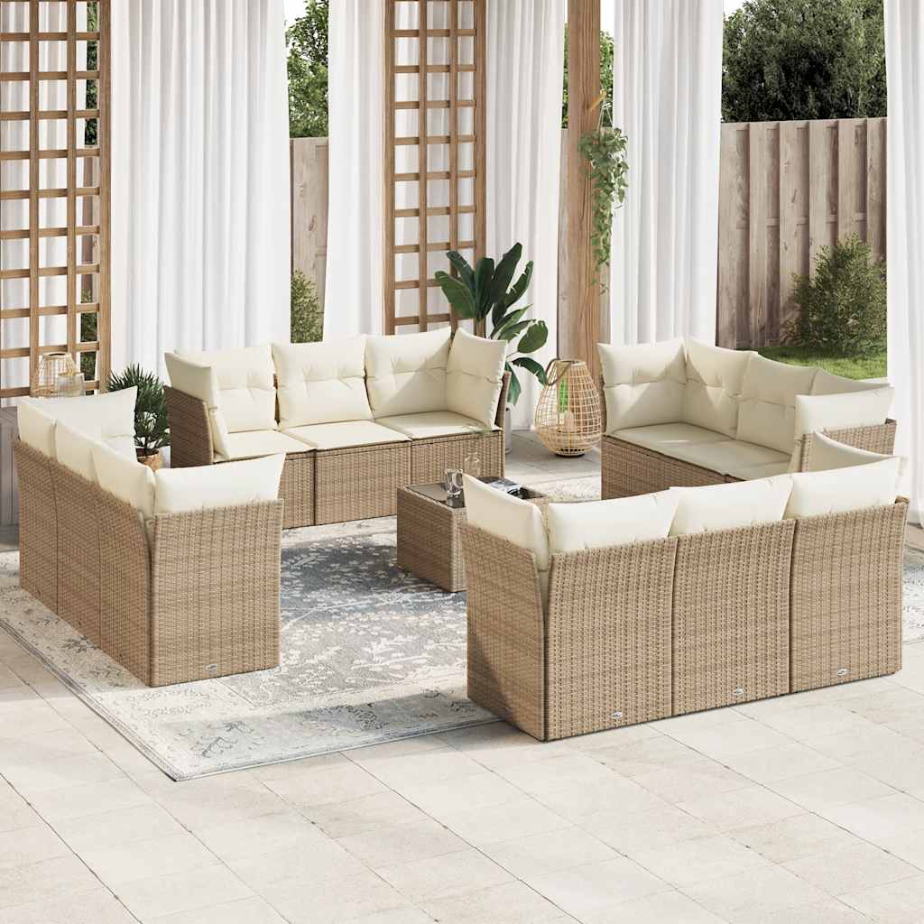 vidaXL 12-tlg. Garten-Sofagarnitur mit Kissen Schwarz Poly Rattan